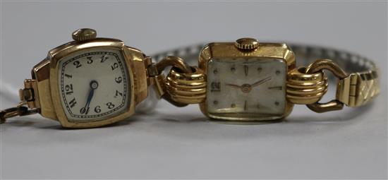 An 18ct gold ladys wrist watch and a 9ct gold ladys wrist watch.